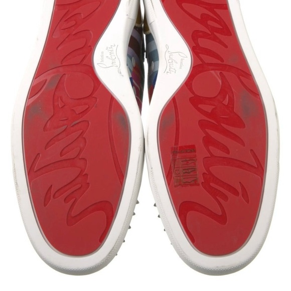 Christian Louboutin Spiked Canvas Printed High Top Sneakers - Picture 5 of 12